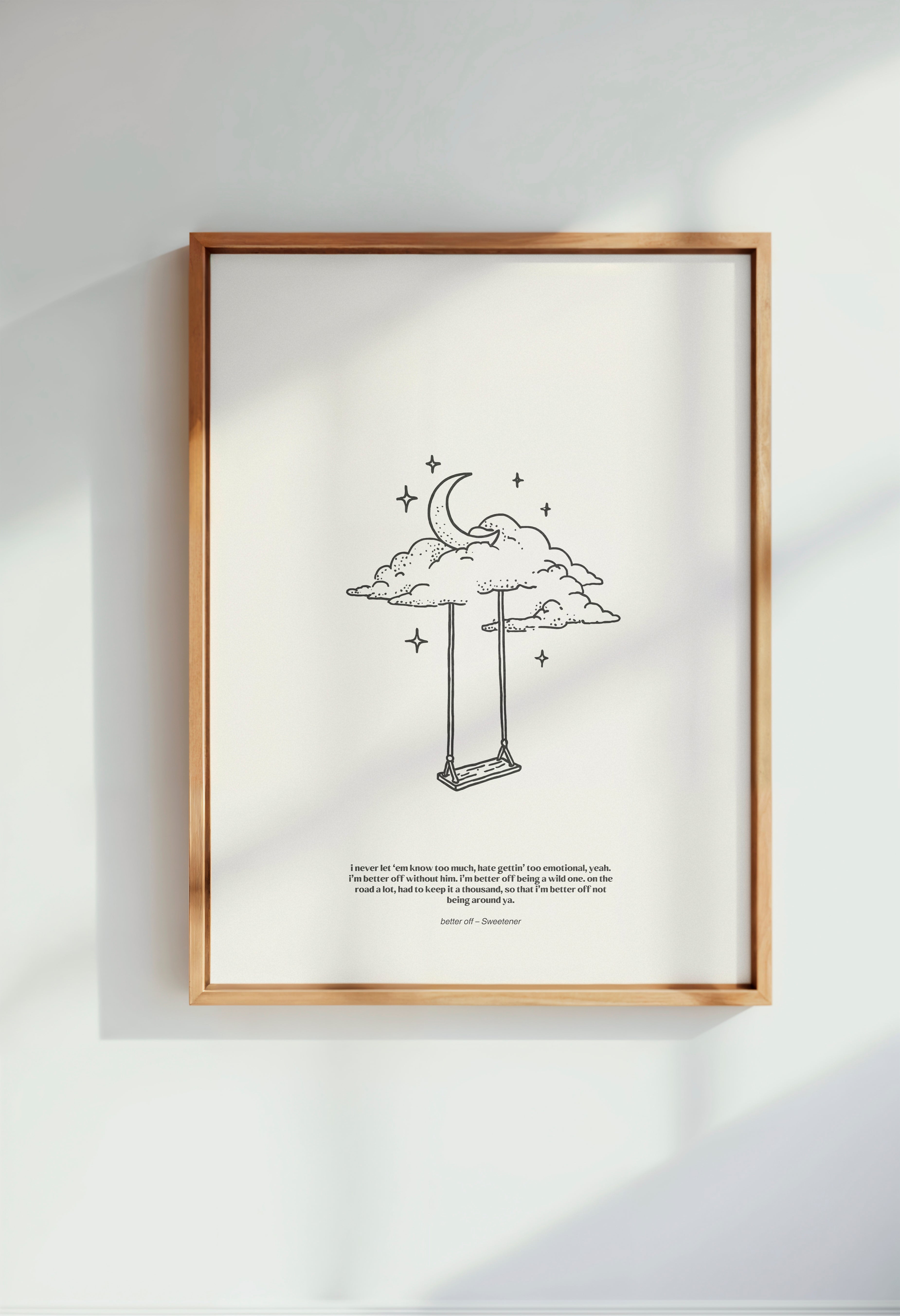 minimalist digital line art print inspired by Ariana Grande’s Sweetener album – better off