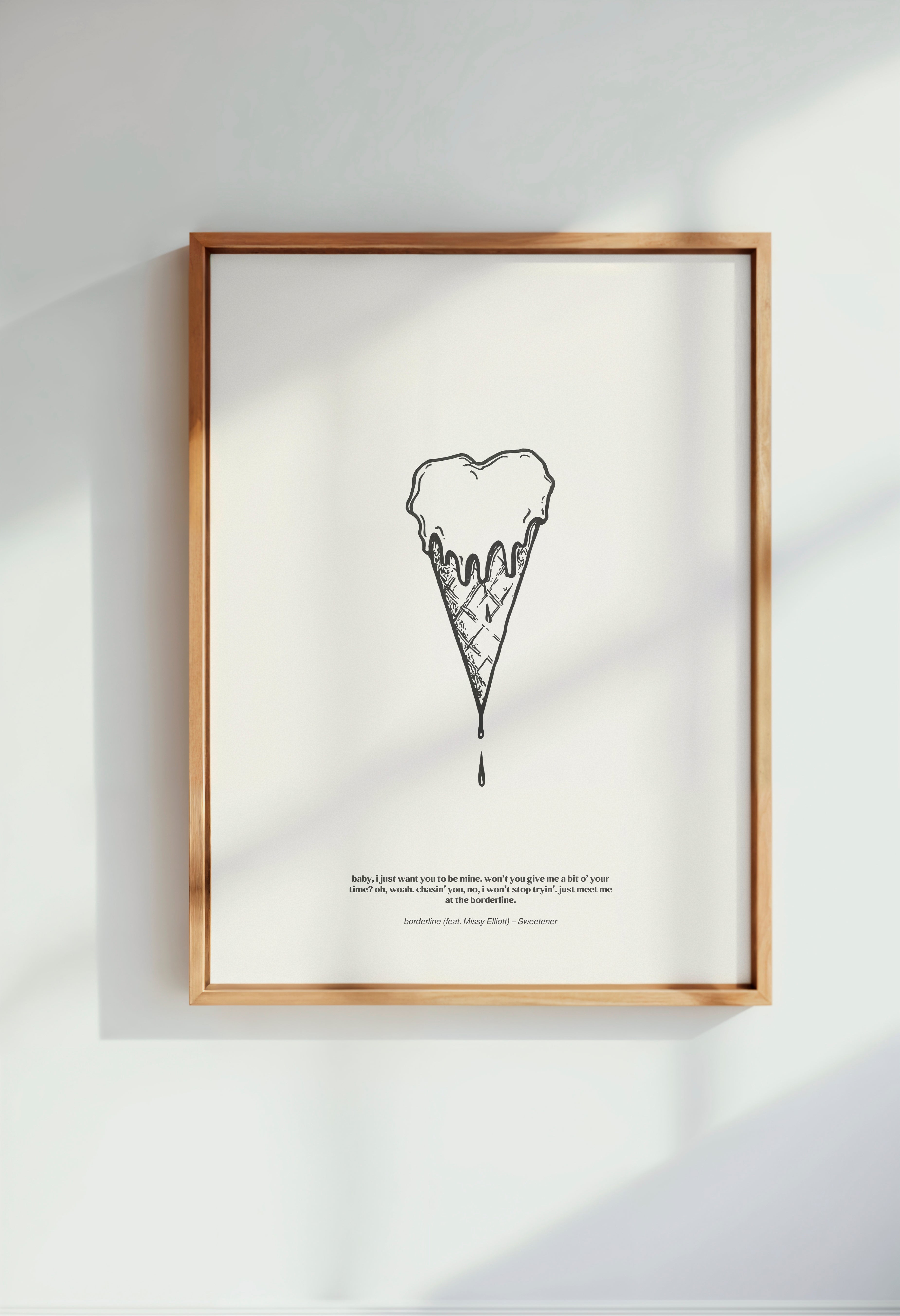 minimalist digital line art print inspired by Ariana Grande’s Sweetener album – borderline