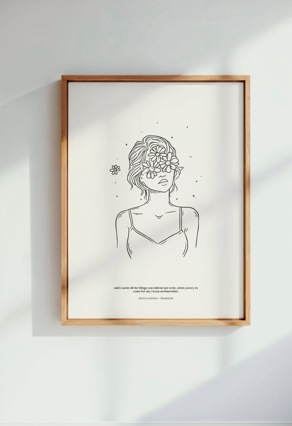 minimalist digital line art print inspired by Ariana Grande’s Sweetener album – god is a woman