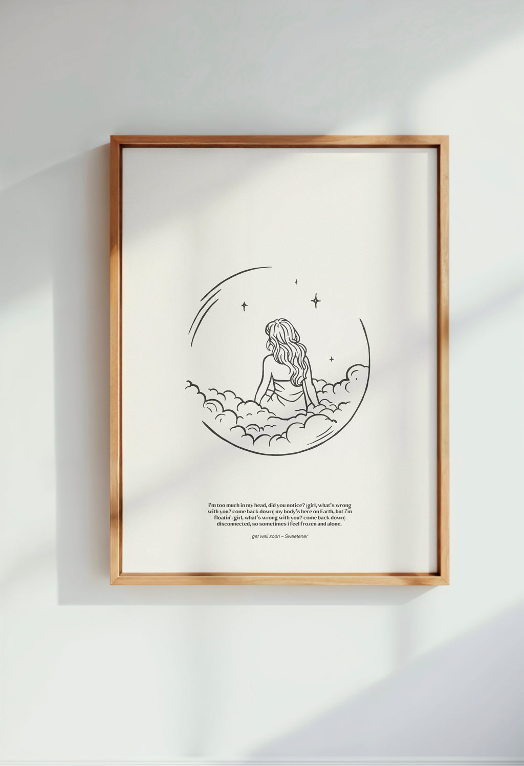 minimalist digital line art print inspired by Ariana Grande’s Sweetener album – get well soon