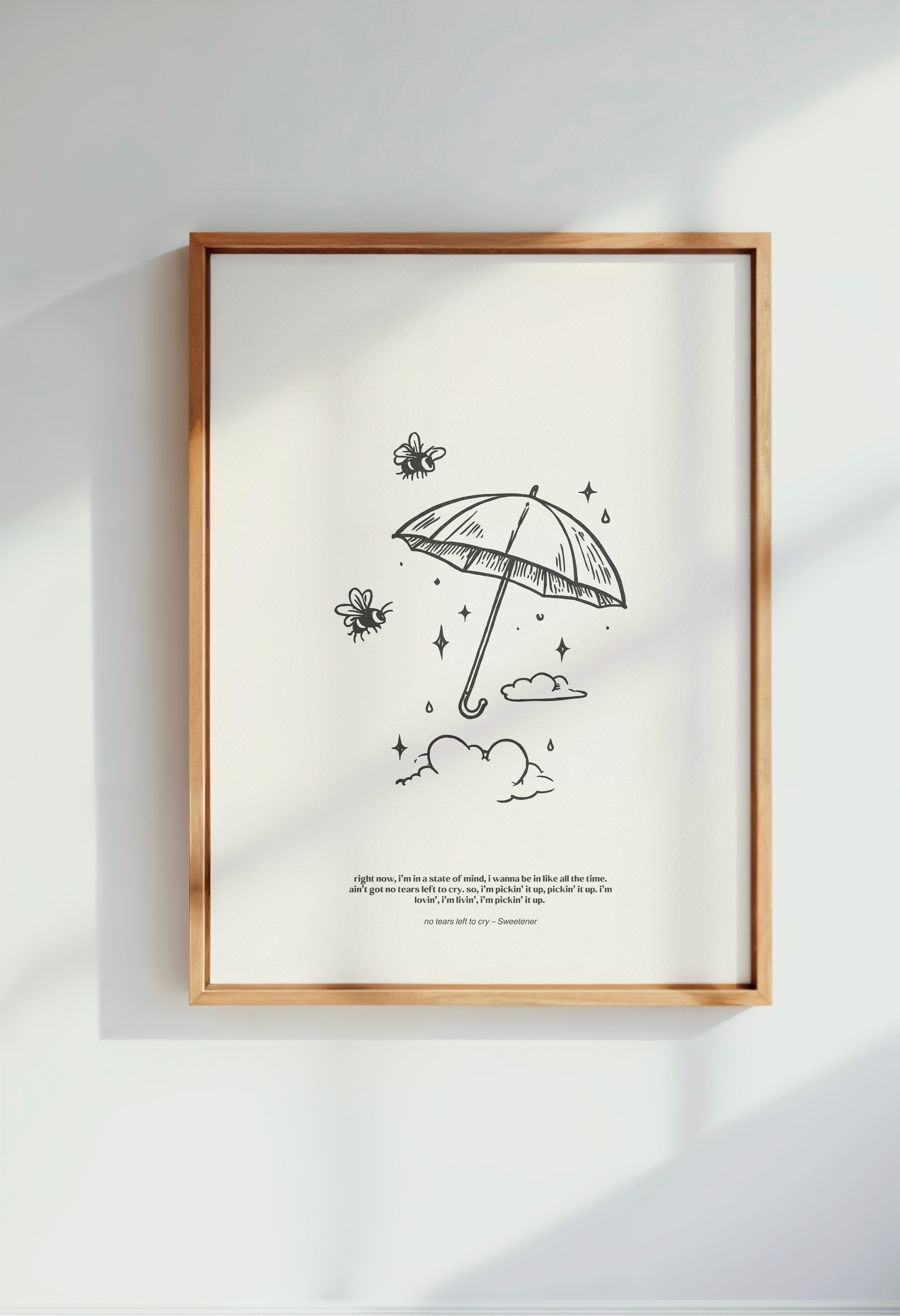 minimalist digital line art print inspired by Ariana Grande’s Sweetener album – no tears left to cry