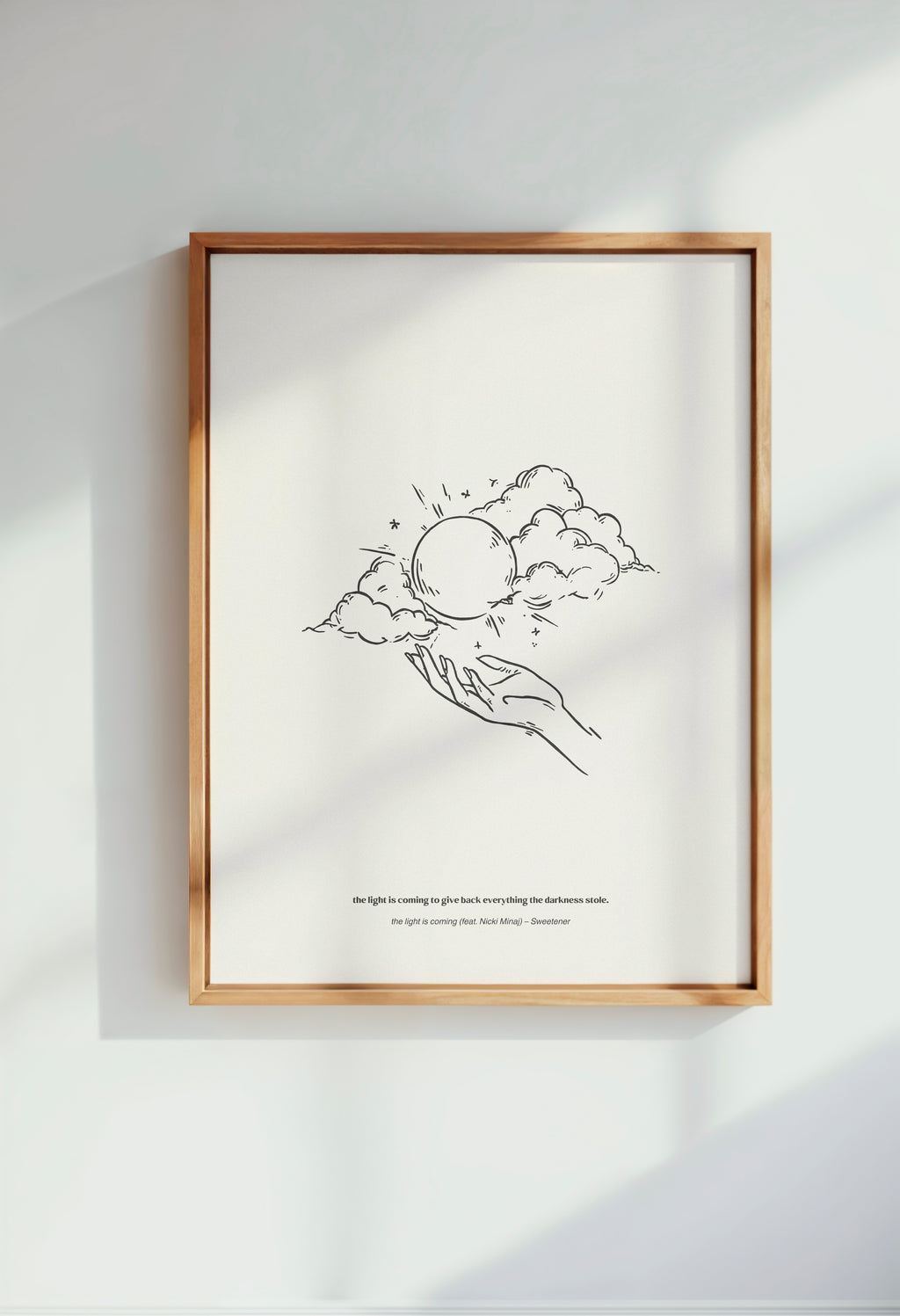 minimalist digital line art print inspired by Ariana Grande’s Sweetener album – the light is coming