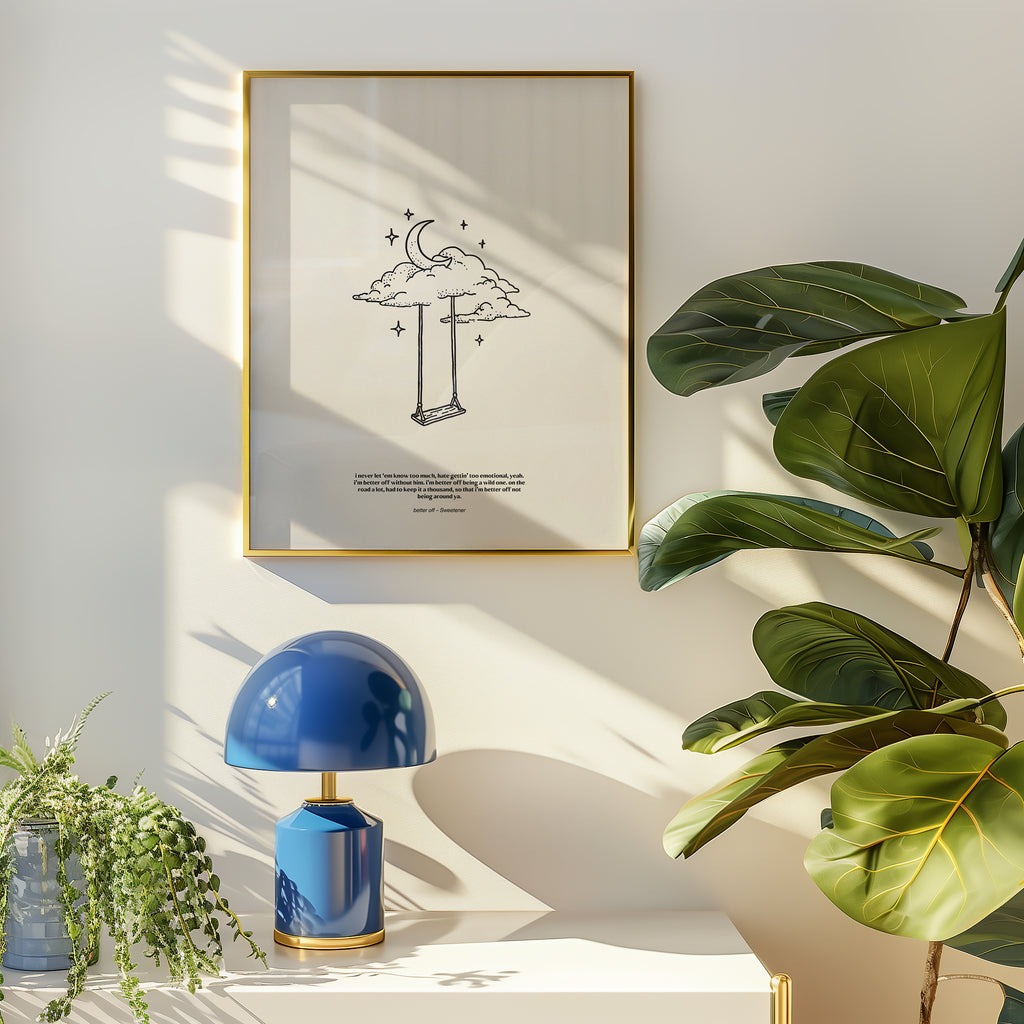 minimalist digital line art print inspired by Ariana Grande’s Sweetener album – better off