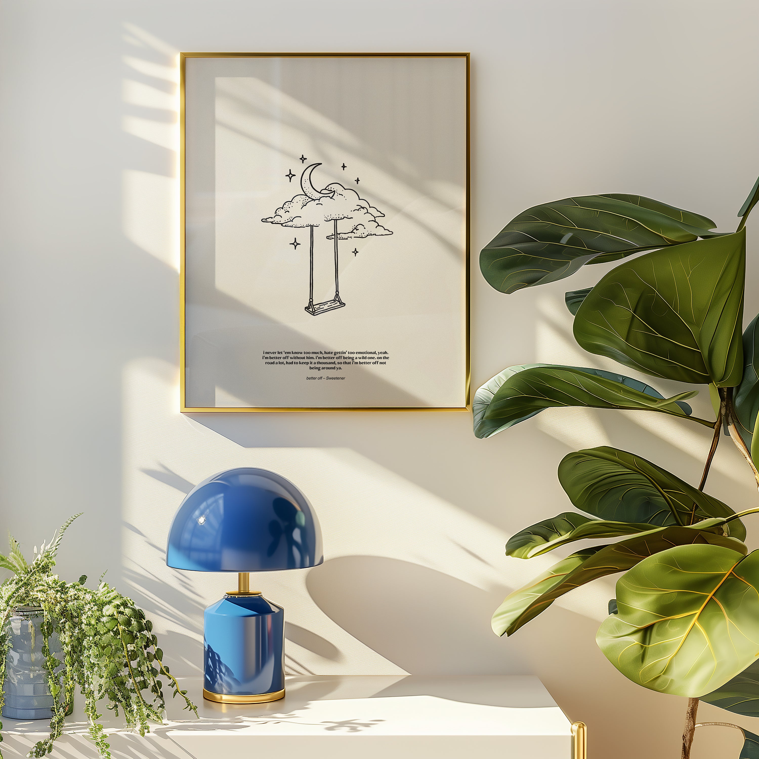 minimalist digital line art print inspired by Ariana Grande’s Sweetener album – better off