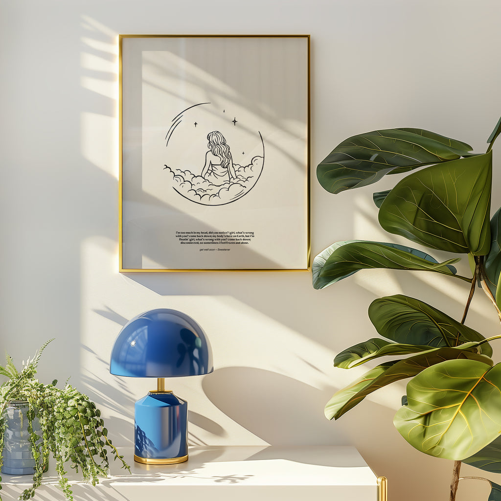 minimalist digital line art print inspired by Ariana Grande’s Sweetener album – get well soon