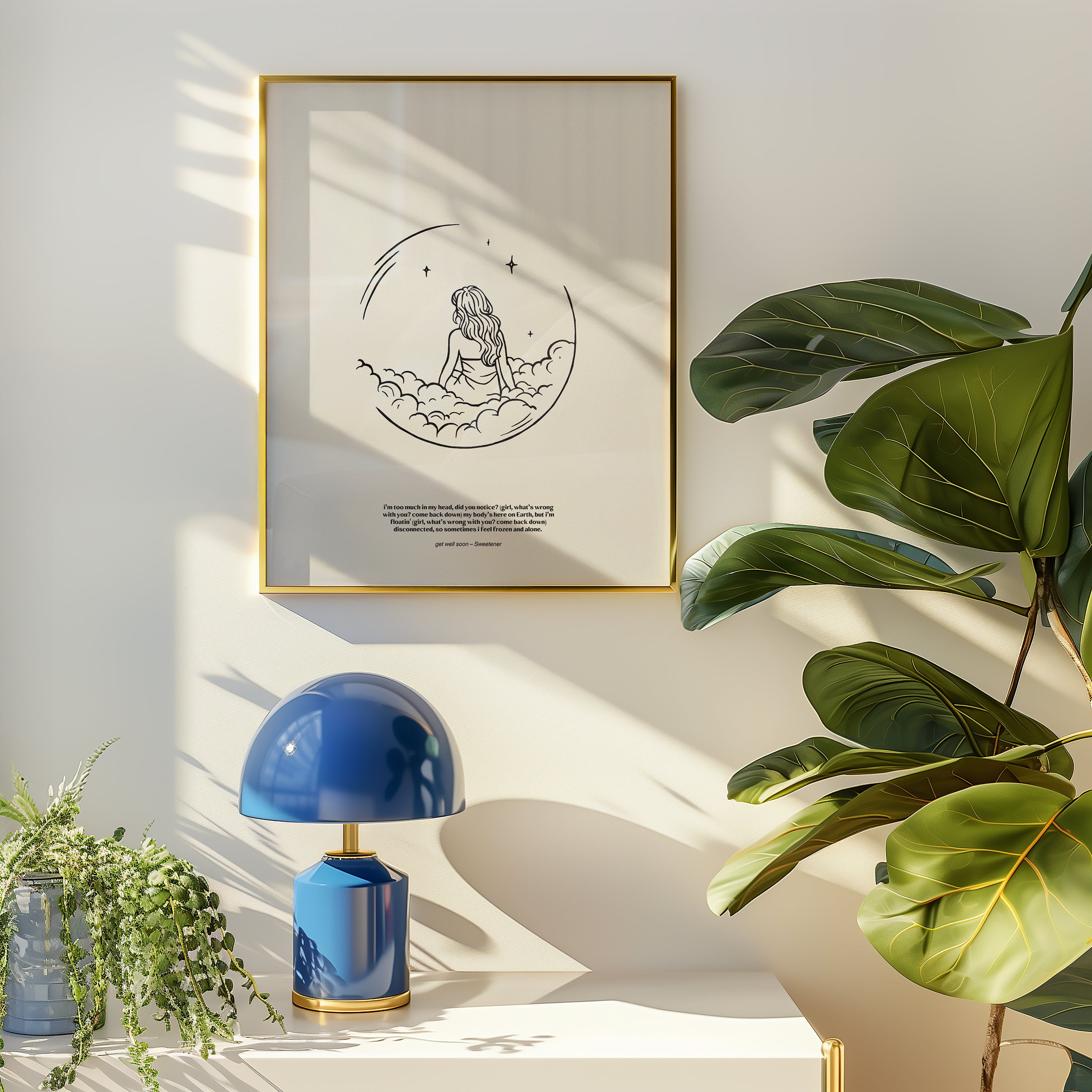 minimalist digital line art print inspired by Ariana Grande’s Sweetener album – get well soon