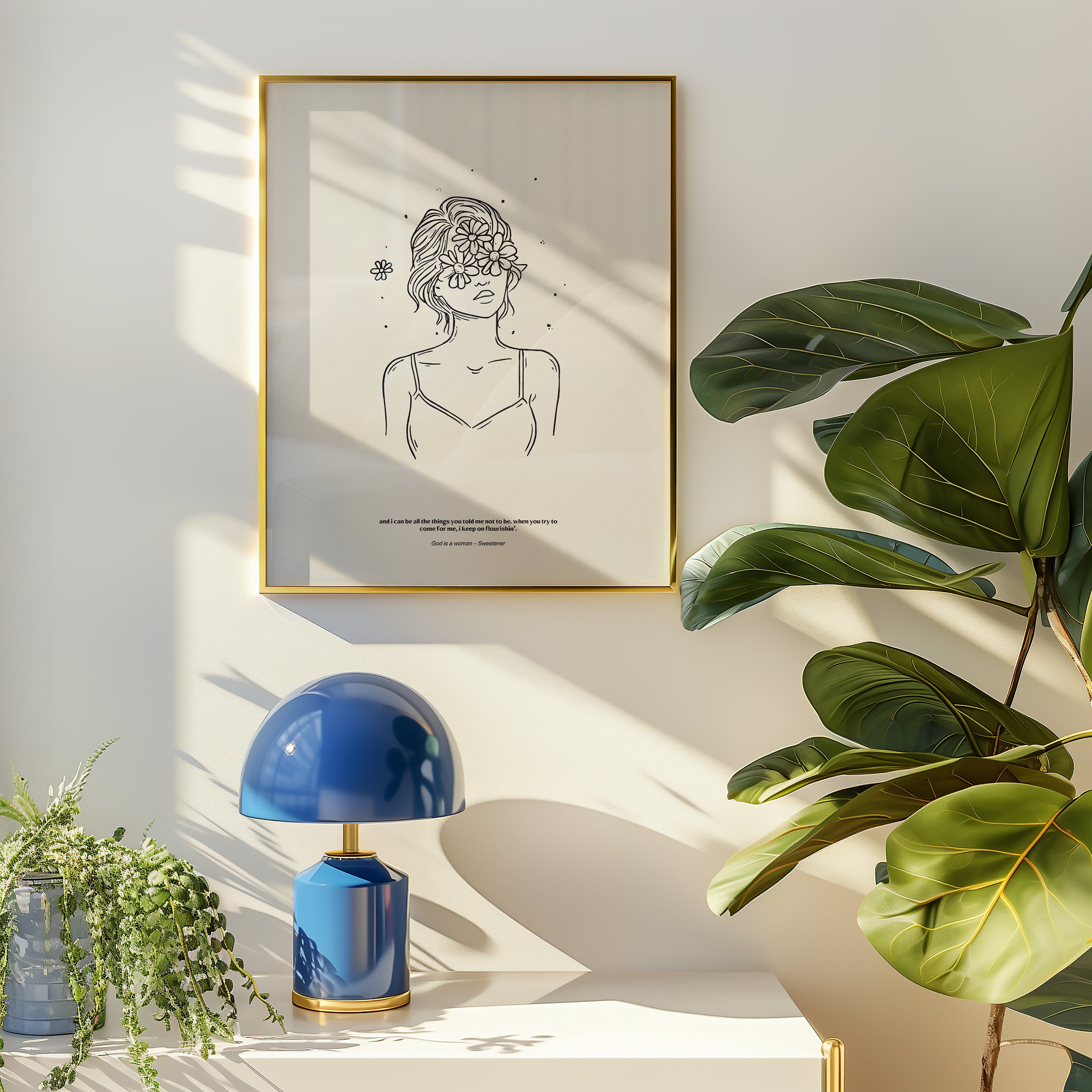 minimalist digital line art print inspired by Ariana Grande’s Sweetener album – god is a woman