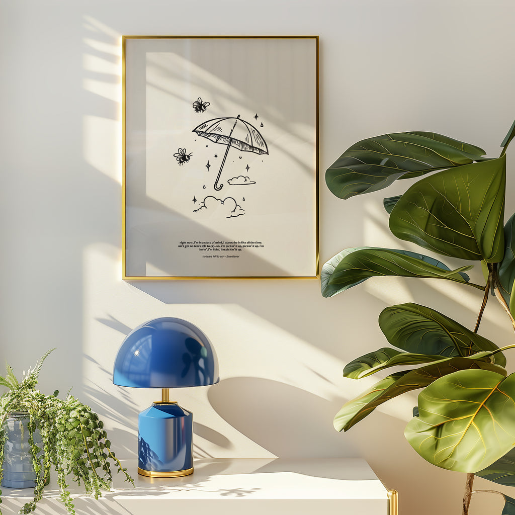 minimalist digital line art print inspired by Ariana Grande’s Sweetener album – no tears left to cry