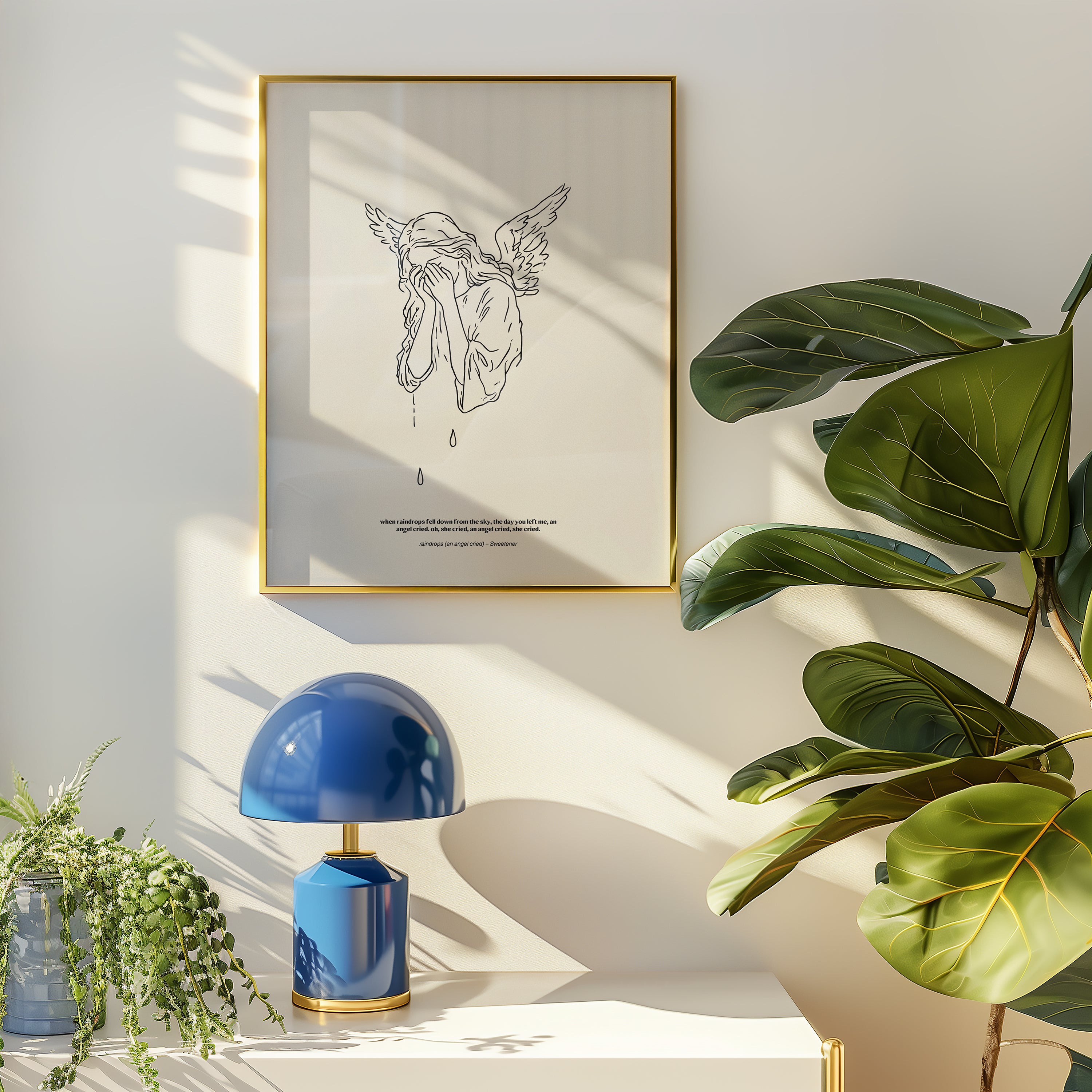 minimalist digital line art print inspired by Ariana Grande’s Sweetener album – raindrops